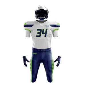Ensemble de maillots de football américain personnalisés pour hommes, blanc, marine, vert, impression sublimée, uniforme ajusté, taille élastique, 100% polyester - Product Image 2