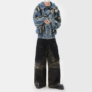 Nuevo Chándal de Invierno Personalizado con Forro Polar Desgastado, Transpirable y Ecológico, Talla Grande, en Mezclilla Desgarrada para Hombre - Product Image 3