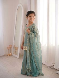Stylish Mother Daughter Ethnic Combo Fendy <b>Silk</b> Sleeveless Outfit with Embroidery Sequence and Mirror Work Festive Collection - Product Image 5
