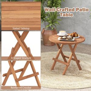 Mesa de Centro Plegable Redonda para Patio con Tablero de Madera de Teca con Listones para Uso en Exteriores - Product Image 6