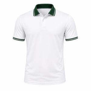 Polo homme blanc personnalisé à manches courtes avec col et bordure de manchette verts, style tricoté décontracté, polo homme premium, faible MOQ - Product Image 1