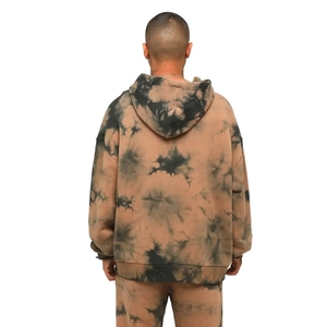 Sweat à capuche tie-dye marron et noir délavé à l'acide pour homme - Pull en molleton de coton épais et oversize - Sweat-shirt streetwear urbain tendance - Product Image 3