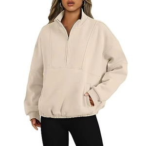 Sweat-shirt décontracté pour femme avec demi-fermeture éclair, col montant, manches longues, couleur unie et poche, idéal pour l'automne - Product Image 5