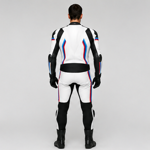 Combinaison de moto pour homme en PU blanc et noir, style motard, à capuche, respirante, séchage rapide, fermeture éclair, coupe ajustée, imperméable, col ras du cou - Product Image 2