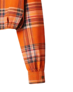 Camisa Corta a Cuadros Naranja Personalizada para Mujer, Cuello Camisero, Manga Larga, Botones, Blusa Casual de Moda, Proveedor OEM - Product Image 2