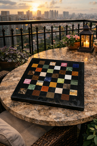 Ensemble d'échecs de luxe Royal Heritage en pierre, chef-d'œuvre sculpté à la main, collection d'échecs, plateau d'échecs premium avec incrustations multicolores - Product Image 3