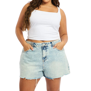 Échantillon gratuit Short en jean pour femmes grandes tailles Vente en gros Tissu personnalisable Meilleure qualité - Product Image 2