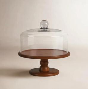 Base Redonda Rústica de Madera para Pastel con Tapa de Vidrio para Exhibir Pasteles, Servir Frutas y Decorar la Mesa al Mejor Precio - Product Image 1