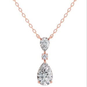 Collier à trois pierres en forme de goutte d'eau, diamant de laboratoire taille poire et taille ronde, or 10K, incolore, VVS, pendentif solitaire intemporel - Product Image 1