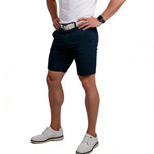 Shorts décontractés respirants en tricot blanc uni pour homme, avec fermeture boutonnée, et T-shirt à manches courtes col rond pour le golf - Product Image 2