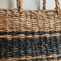 Panier en jonc de mer tressé à la main avec poignée, panier de rangement naturel tissé pour le shopping, la plage et la maison