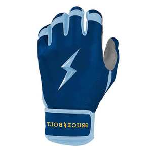 ถุงมือตีเบสบอลแบบเต็มนิ้ว Bruce Bolt รุ่น Blue Lightning Logo สำหรับตำแหน่งเบสหนึ่ง  วัสดุหนัง ระบายอากาศได้ดี แห้งเร็ว ปรับขนาดได้ เหมาะสำหรับทั้งชายและหญิง - Product Image 1