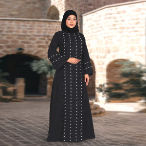 Abaya Modesta de Tela Nida con Delicados Adornos de Cristal, Talla Grande, Corte Recto, Manga Larga, Largo hasta el Suelo, para Mujeres Musulmanas - Product Image 4