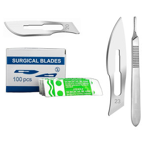 Mango de Bisturí Quirúrgico Premium # 3 + 100 Cuchillas Quirúrgicas Reutilizables de Acero Inoxidable, Instrumentos Médicos Profesionales - Product Image 1
