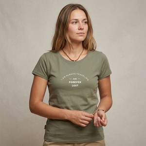 Camiseta de Mujer, Cuello Redondo, Corte Ajustado, Color Verde Oliva, Manga Corta, Informal, de Algodón - Product Image 1