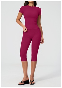 Deep V neck yoga set Racerback <b>crop</b> <b>top</b> pants High waist flared yoga pants Seamless breathable yoga wear - Product Image 3