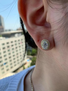 18K Gold <b>Sterling</b> <b>Silver</b> 1.5CT Oval Moissanite Halo Drop Stud <b>Dangle</b> <b>Earrings</b> - Product Image 2
