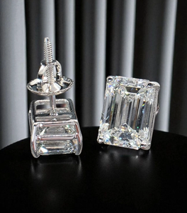 <b>Emerald</b> Cut Diamond <b>Stud</b> <b>Earrings</b> 925 Silver Rhodium Plated Handmade Setting Luxury Women's Wedding Jewelry - Product Image 1