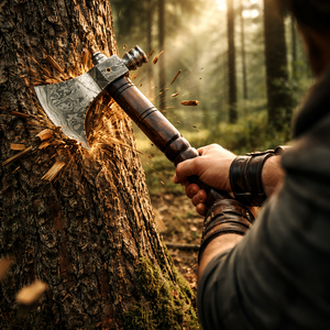 Hacha Tomahawk de Acero de Damasco Hecha a Mano por Edge Master Manufacture con Mango de Madera y Funda de Cuero, Personalización ODM/OEM Disponible - Product Image 3