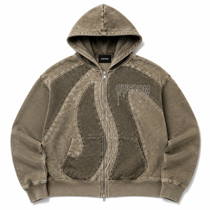Sweat-shirt polaire zippé vintage pour homme, coupe oversize, avec logo en strass, panneaux incurvés, effet délavé, style streetwear, poids lourd, USA - Product Image 3