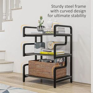 Free Standing 3-Tier Printer Stand with Metal Baskets Black Storage Shelf - Product Image 4