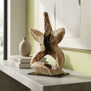 Starfish Handcrafted Wooden Sea Star Sculpture <b>Rustic</b> Coastal Tabletop Decorative Artwork Home Decor Display Accent Natural <b>Wood</b> - Product Image 3