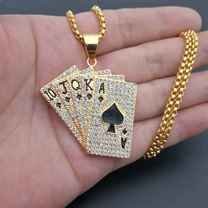HipHop Straight Flush Pendant With Steel <b>Chain</b> Golden Moissanite Jewelry Poker Card Playing Cards Aces Royal Charm Gold <b>Iced</b> <b>Out</b> - Product Image 5