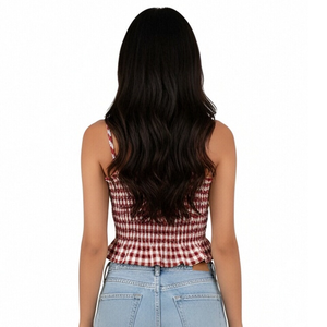 Débardeur de yoga ajusté pour femme avec imprimé écossais rouge en tissu tricoté respirant et à séchage rapide - Product Image 5