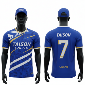 Camiseta de Fútbol para Hombre, Poliéster Premium Interlock Transpirable, Diseño de Paneles Azul y Dorado, Logotipo Sublimado por Transferencia de Calor - Product Image 2