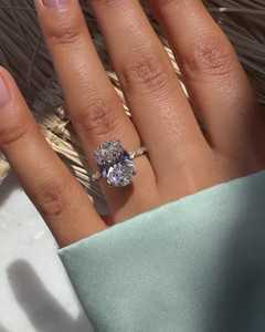 IGI Oval Cut Lab Grown Diamond Engagement <b>Ring</b> Marquise Accent Cluster Band <b>14K</b> 18K Solid <b>Gold</b> 4 Carat Wholesale Factory Price - Product Image 1