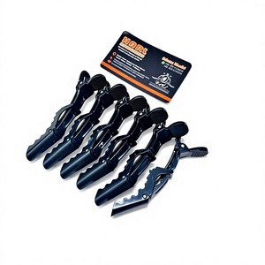 Pince à cheveux en acier inoxydable avec logo personnalisé, type bec de canard, pour extensions de cheveux, pour femmes, outils de salon de coiffure, pinces crocodile noires, grande taille pour barbier - Product Image 4