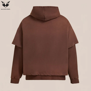 Sweat-shirts à capuche double couche pour hommes, prix de gros, streetwear personnalisé, vêtements de mode OEM/ODM, couleur unie marron - Product Image 3