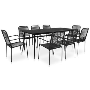 Set da Pranzo in Corda di Cotone Nera con Acciaio Verniciato a Polvere e Vetro Temperato, Elegante per la Tua Sala da Pranzo - Product Image 1
