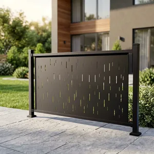 Panneau de clôture moderne en métal noir avec fentes décoratives, durable, pour balcon extérieur, terrasse et sécurité - Product Image 4