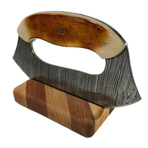 Couteaux Ulu professionnels en acier Damas forgé à la main, avec manche en bois, lames fixes OEM. - Product Image 5
