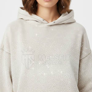 Sudadera con Capucha de Punto para Mujer, Estilo Invernal, con Pedrería, Lavado Ácido, 100% Algodón Suave, Ligera, con Detalles Brillantes, para Uso Casual y Urbano - Product Image 6