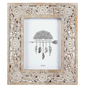 Marco de fotos de madera con mango hecho a mano con estilo resina rústica 4x6 angustia Floral blanco lavado aspecto duradero pared y decoración de exhibición de mesa - Product Image 2