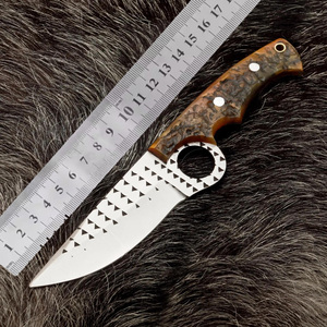 Couteau de cowboy en acier raspé avec manche en corne de taureau, lame fixe, étui en cuir, couteau utilitaire personnalisable pour le camping - Product Image 6