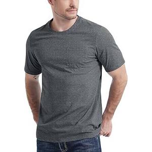 T-shirts à poches pour hommes, col rond, manches courtes, coton léger, doux, coupe décontractée, couleur gris, été - Product Image 3