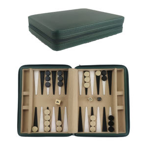 Luxury Green Leather Modern Durable Foldable Eco-Friendly Customizable <b>Backgammon</b> <b>Set</b> Removable Accessory Tray Board Table Game - Product Image 4