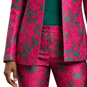Pink Nyla Brocade Shell Pantsuit Set Women Elegant Textured Blazer Shell <b>Top</b> Trousers Three Piece Formal Business Office Suit - Product Image 5