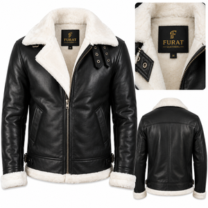 Blouson Bomber en Cuir Noir OEM Hiver Francis B-3 pour Homme, Col Montant Décontracté, Fermeture Éclair, Coupe-Vent, Broderie Lettres - Product Image 1
