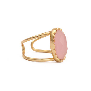 Anillo Ovalado de Cuarzo Rosa Chapado en Oro con Engaste de Latón, Estilo Bohemia, Joyería Unisex para Uso Diario, Regalo - Product Image 3