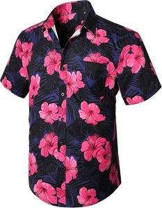 Chemise Hawaïenne Décontractée pour Homme à Manches Courtes, Imprimé Floral, Respirante, en Popeline, Col Rabattu, Spandex Polyester 140g, Idéale pour les Vacances d'Été - Product Image 1