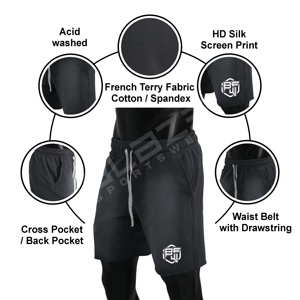 Blaze Fight Wear Hombres Custom Acid Wash Dye High Street Style Patrón sólido Jogger Shorts French Terry Cotton Fleece Cordón - Product Image 4