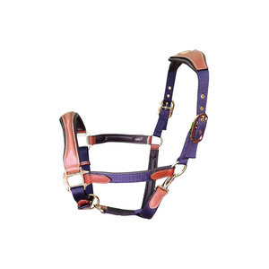 Cabestro para Caballo de Cuero y Nailon de Primera Calidad con Hebillas de Bronce y Correas Moradas para Uso Ecuestre - Product Image 1