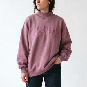 Women ODM Custom Oversized Mockneck Sweatshirt Cotton Fleece Ribbed Cuffs <b>Drop</b> Shoulder Relaxed Fit Top - Product Image 1