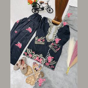 Traje Salwar de Crepé Natural con Bordado Intenso y Lentejuelas, con Dupatta de Seda Organza, Completamente Cosido, Ropa para Niños, Fabricado por Royal Export - Product Image 4