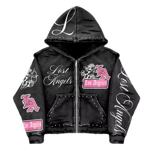 Sudadera con Capucha Personalizada de Alta Gama, Mezcla de Poliéster/Algodón, Estilo Urbano Y2K, Retro, con Serigrafía y Pedrería, Unisex, para Invierno - Product Image 4