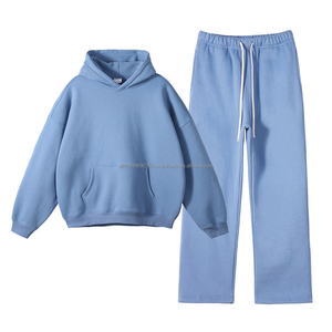 Precio de fábrica Peso pesado 350GSM Algodón Poliéster Color sólido Lavado ácido Personalizado Hombres Sudaderas con capucha y pantalones de chándal Conjunto de 2 piezas - Product Image 2